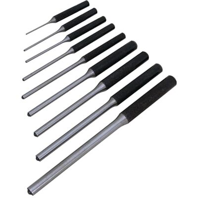 PERFORMANCE TOOL W7559 9 Piece Roll Pin Punch Set with Storage Pouch Heat Treated Steel, Knurled Grip, Reverse Taper Tip, Multiple Pin Sizes PERFORMANCE TOOL W7559 9 Piece Roll Pin Punch Set with Storage Pouch Heat Treated Steel, Knurled Grip, Reverse Taper Tip, Multiple Pin Sizes
