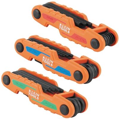 KLEIN TOOLS 70543 3-Piece Compact Folding Hex Key Set, Metric, SAE, Torx Sizes, 25 Keys, Industrial Strength Heat Treated Alloy Steel KLEIN TOOLS 70543 3-Piece Compact Folding Hex Key Set, Metric, SAE, Torx Sizes, 25 Keys, Industrial Strength Heat Treated Alloy Steel