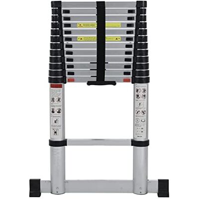 Megashopitalia Telescopic Ladder with Soft Close Multi-Purpose Extendible Aluminium Ladder with Stabilisers 3.80 m Megashopitalia Telescopic Ladder with Soft Close Multi-Purpose Extendible Aluminium Ladder with Stabilisers 3.80 m