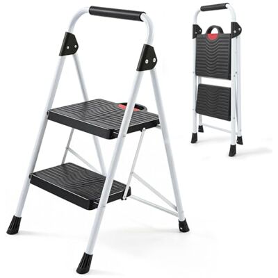 Sekey Folding Step Ladder, 2 Steps, Household Ladder with Steel Frame, Wide Non-Slip Plastic Step, Folding Step for Kitchen and Household, SGS EN131-2 & 14183 Tested, 150 kg Load Capacity Sekey Folding Step Ladder, 2 Steps, Household Ladder with Steel Frame, Wide Non-Slip Plastic Step, Folding Step for Kitchen and Household, SGS EN131-2 & 14183 Tested, 150 kg Load Capacity