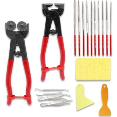 DIYoung 19 Piece Mosaic Tool Set, with Glass Scissors, Tile Scissors, Pneumatic Pliers, Tweezers, Double Hooks, Spatula, Squeegee, Sponge for Cutting and Grinding Glass and Ceramic DIYoung 19 Piece Mosaic Tool Set, with Glass Scissors, Tile Scissors, Pneumatic Pliers, Tweezers, Double Hooks, Spatula, Squeegee, Sponge for Cutting and Grinding Glass and Ceramic