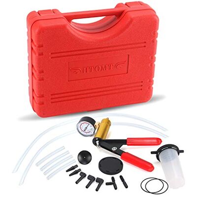 HTOMT 2 in 1 Brake Bleeder Kit Hand held Vacuum Pump Test Set for Automotive with Protected Case,Adapters,One-Man Brake and Clutch Bleeding System(Red) HTOMT 2 in 1 Brake Bleeder Kit Hand held Vacuum Pump Test Set for Automotive with Protected Case,Adapters,One-Man Brake and Clutch Bleeding System(Red)