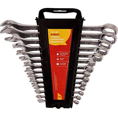 Amtech – Combination Metric Spanner Set, Drop-Forged Chrome Plated Steel with Polished Heads, Automotive & Workshop Ready, Storage Rack Included, 14pc, 6–26mm Amtech – Combination Metric Spanner Set, Drop-Forged Chrome Plated Steel with Polished Heads, Automotive & Workshop Ready, Storage Rack Included, 14pc, 6–26mm