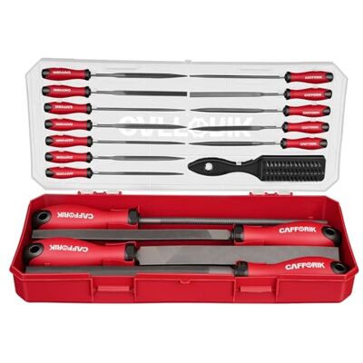 CAFFORIK 27PCS Metal File Set, Flat/Half-Round/Round/Triangle Steel Files,12PCS Needle Files,10PCS Sandpapers, Wire Brush. Work for Metal, Wood and More CAFFORIK 27PCS Metal File Set, Flat/Half-Round/Round/Triangle Steel Files,12PCS Needle Files,10PCS Sandpapers, Wire Brush. Work for Metal, Wood and More
