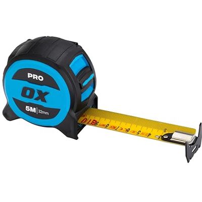 OX Pro 5m Tape Measure – Metric Only, 32mm Wide Blade, Magnetic Hook 32mm Nylon-Coated Blade, 4m Standout – Magnetic Dual Hook, Shockproof Case, Class II Accuracy for Trade & DIY OX Pro 5m Tape Measure – Metric Only, 32mm Wide Blade, Magnetic Hook 32mm Nylon-Coated Blade, 4m Standout – Magnetic Dual Hook, Shockproof Case, Class II Accuracy for Trade & DIY