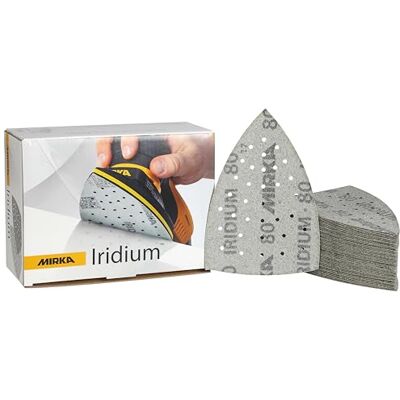 Mirka Iridium Sanding Triangle Premium Sandpaper 100x152x152mm 36-hole Hook & loop, Grit 80, 50 pcs/For sanding paint, putty, primer, wood, steel, mineral materials, plastic. Mirka Iridium Sanding Triangle Premium Sandpaper 100x152x152mm 36-hole Hook & loop, Grit 80, 50 pcs/For sanding paint, putty, primer, wood, steel, mineral materials, plastic.