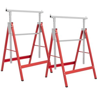 HOMCOM Set Of 2 Steel Saw Horses Telescopic Builders Work Bench Folding HOMCOM Set Of 2 Steel Saw Horses Telescopic Builders Work Bench Folding