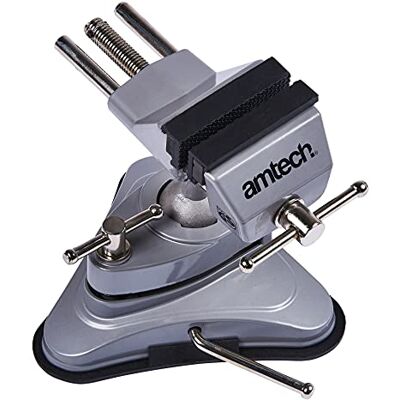 Amtech Suction Table Vice, Adjustable Head and 360° Swivel Clamp, Soft Jaws and Strong Suction Base for Craft and Electronics Work Amtech Suction Table Vice, Adjustable Head and 360° Swivel Clamp, Soft Jaws and Strong Suction Base for Craft and Electronics Work