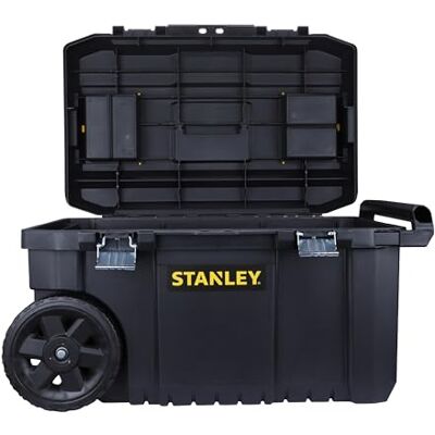 Stanley Rolling Toolbox Chest with Heavy Duty Metal Latch, 2 Lid Organisers for Small Parts, Portable Tote Tray for Tools, STST1-80150, Black Stanley Rolling Toolbox Chest with Heavy Duty Metal Latch, 2 Lid Organisers for Small Parts, Portable Tote Tray for Tools, STST1-80150, Black