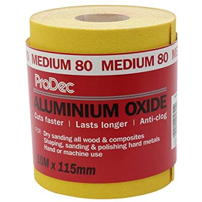 ProDec 10m Roll 80 Grit Yellow Aluminium Oxide Abrasive Sanding Paper Medium Grade for Sanding Wood, Paint, Plaster, Filler, Metal and More, 115mm Wide Sandpaper Compatible with Machine Sanders ProDec 10m Roll 80 Grit Yellow Aluminium Oxide Abrasive Sanding Paper Medium Grade for Sanding Wood, Paint, Plaster, Filler, Metal and More, 115mm Wide Sandpaper Compatible with Machine Sanders
