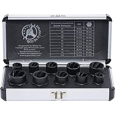 BGS Do it yourself BGS Diy 20210 Twist Socket Set (Spiral Profile) / Screw Extractor 10 mm (3/8") Drive twist type 9-19 mm 10 pcs. BGS Do it yourself BGS Diy 20210 Twist Socket Set (Spiral Profile) / Screw Extractor 10 mm (3/8") Drive twist type 9-19 mm 10 pcs.