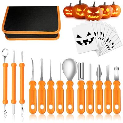 Mengine Halloween Pumpkin Carving Kit, 13 Piece Set Professional Pumpkin Carving Tools Heavy Duty Stainless Steel with Stencils and Storage Bag for Halloween Pumpkin Decorative Mengine Halloween Pumpkin Carving Kit, 13 Piece Set Professional Pumpkin Carving Tools Heavy Duty Stainless Steel with Stencils and Storage Bag for Halloween Pumpkin Decorative