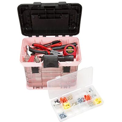 Stalwart Storage and Toolbox – Durable Tool Box Organizer with 4 Compartments for Hardware, Fishing Tackle, Beads, Hair Accessories and More by (Pink) Stalwart Storage and Toolbox – Durable Tool Box Organizer with 4 Compartments for Hardware, Fishing Tackle, Beads, Hair Accessories and More by (Pink)