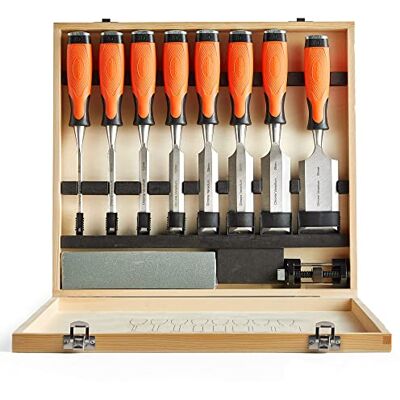 VonHaus Chisel Set 10pcs Woodworking Tools Set Wood Carving Tools, Wood Chisel Sets with Sharpening Stone, Honing Guide and Storage Case VonHaus Chisel Set 10pcs Woodworking Tools Set Wood Carving Tools, Wood Chisel Sets with Sharpening Stone, Honing Guide and Storage Case