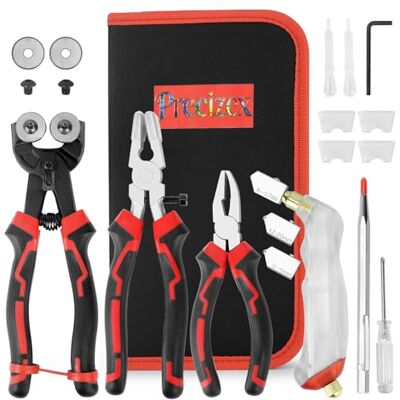 Precizex Stained Glass Tools Glass Cutting Tool Kit Glass Cutter 2-20MM 8 Inch Tile Nippers Glass Running Pliers with Curved Jaws 6 Inch Breaker Grozer Pliers Perfect for Stained Glass Tiles Mosaic Cutting Precizex Stained Glass Tools Glass Cutting Tool Kit Glass Cutter 2-20MM 8 Inch Tile Nippers Glass Running Pliers with Curved Jaws 6 Inch Breaker Grozer Pliers Perfect for Stained Glass Tiles Mosaic Cutting