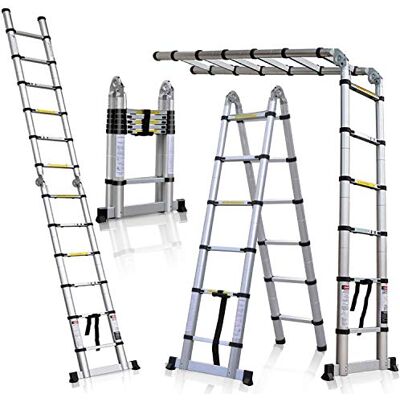 COOCHEER 5M 2-in-1 Folding Telescopic Ladder, EN131 Certified, Maximum Load 150 kg (2.5 m + 2.5 m) Silver COOCHEER 5M 2-in-1 Folding Telescopic Ladder, EN131 Certified, Maximum Load 150 kg (2.5 m + 2.5 m) Silver