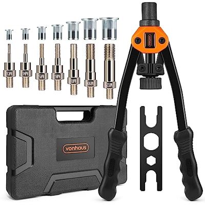 VonHaus Rivet Nut Gun Rivnut Tool Hand Riveter Pliers Set Nutsert Tool with M3 M4 M5 M6 M8 M10 M12 Metric 7 Mandrels and 150Pcs Assorted Rivnuts Nutsert Thread Setter with Carrying Case VonHaus Rivet Nut Gun Rivnut Tool Hand Riveter Pliers Set Nutsert Tool with M3 M4 M5 M6 M8 M10 M12 Metric 7 Mandrels and 150Pcs Assorted Rivnuts Nutsert Thread Setter with Carrying Case