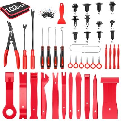 GOOACC 102Pcs Trim Removal Tool, Auto Terminal Removal Tool, Auto Clip Pliers Stereo Removal Tools, Car Upholstery Repair Pry Kit,Precision Hook and Pick Set, Round Handle Crowbar GOOACC 102Pcs Trim Removal Tool, Auto Terminal Removal Tool, Auto Clip Pliers Stereo Removal Tools, Car Upholstery Repair Pry Kit,Precision Hook and Pick Set, Round Handle Crowbar