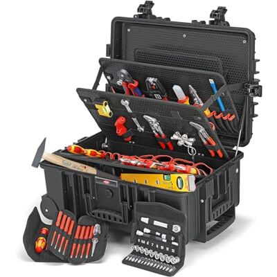 KNIPEX Tool Case Robust45 Move Electro, 63 Parts, on Wheels, Telescopic Handle, 147 Inserting Options, 45 L Volume, Tool Trolley, Toolbox, 00 21 37 KNIPEX Tool Case Robust45 Move Electro, 63 Parts, on Wheels, Telescopic Handle, 147 Inserting Options, 45 L Volume, Tool Trolley, Toolbox, 00 21 37