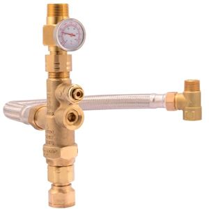 Cash Acme 3/4 Inch Tank Booster Water Heater Thermostatic Mixing Valve with Temperature Gauge and Braided Hose, Domestic and Commercial Application, PEX Pipe, PE-RT, CPVC, Copper, 24644 Cash Acme 3/4 Inch Tank Booster Water Heater Thermostatic Mixing Valve with Temperature Gauge and Braided Hose, Domestic and Commercial Application, PEX Pipe, PE-RT, CPVC, Copper, 24644