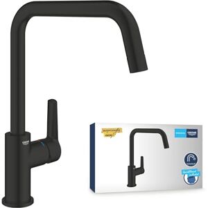 Grohe Start QuickFix – 1 Lever Kitchen Sink Mixer Tap (High U-spout, 150° Swivel Area, 28 mm Ceramic Cartridge, Tails 3/8 Inch, 1 Hole Installation with QuickMount), Size 310 mm, Matt Black, 304702430 Grohe Start QuickFix – 1 Lever Kitchen Sink Mixer Tap (High U-spout, 150° Swivel Area, 28 mm Ceramic Cartridge, Tails 3/8 Inch, 1 Hole Installation with QuickMount), Size 310 mm, Matt Black, 304702430