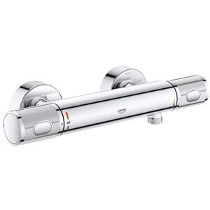 Grohe Precision Feel Wall Mounted Exposed Thermostatic CoolTouch Shower Mixer (Knurl Grip, Safety Button at 38°C, EcoButton, Metal Escutcheon), Size 313 x 80 mm, Chrome, 34790000 Grohe Precision Feel Wall Mounted Exposed Thermostatic CoolTouch Shower Mixer (Knurl Grip, Safety Button at 38°C, EcoButton, Metal Escutcheon), Size 313 x 80 mm, Chrome, 34790000