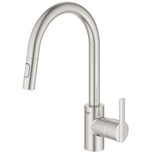 Grohe Feel Kitchen Sink Tap Mixer with Pull-Out Dual Spray (High Spout, 360° Swivel Range, 35 mm Ceramic Cartridge, Tails 3/8 Inch, Easy to Install), Size 381 mm, Supersteel, 31486DC1 Grohe Feel Kitchen Sink Tap Mixer with Pull-Out Dual Spray (High Spout, 360° Swivel Range, 35 mm Ceramic Cartridge, Tails 3/8 Inch, Easy to Install), Size 381 mm, Supersteel, 31486DC1