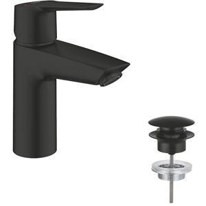Grohe Start Smooth Body Basin Mixer Tap with Push-Open Pop-Up Waste Set (Metal Lever, 28 mm Ceramic Cartridge, Energy and Water Saving Technology, Tails 3/8 Inch), Size 165 mm, Matt Black, 235512432 Grohe Start Smooth Body Basin Mixer Tap with Push-Open Pop-Up Waste Set (Metal Lever, 28 mm Ceramic Cartridge, Energy and Water Saving Technology, Tails 3/8 Inch), Size 165 mm, Matt Black, 235512432