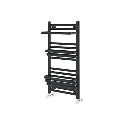 Go Bathrooms Kindre Black Heated Bathroom Towel Rail Vertical Radiator Ladder Design With Hangers – 800mm x 500mm Go Bathrooms Kindre Black Heated Bathroom Towel Rail Vertical Radiator Ladder Design With Hangers – 800mm x 500mm
