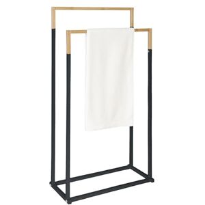 Relaxdays towel holder, HxWxD: 86 x 44 x 21 cm, metal, bamboo, 2 rods, freestanding design, black/natural Relaxdays towel holder, HxWxD: 86 x 44 x 21 cm, metal, bamboo, 2 rods, freestanding design, black/natural