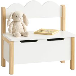 Relaxdays children's storage, lid, backrest, HWD: 60 x 60 x 25 cm, kids' bench, playroom, white/natural, Fibreboard, Wood, Felt Relaxdays children's storage, lid, backrest, HWD: 60 x 60 x 25 cm, kids' bench, playroom, white/natural, Fibreboard, Wood, Felt