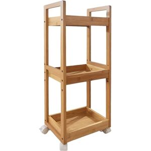 Relaxdays rolling cart, 3 shelves, bamboo, HxWxD: 80x30x20 cm, bathroom & kitchen, MDF, slim niche cart, natural Relaxdays rolling cart, 3 shelves, bamboo, HxWxD: 80x30x20 cm, bathroom & kitchen, MDF, slim niche cart, natural