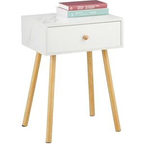 Relaxdays Bedside Table, with Drawer, Marble & Wood Look, HWD: 55 x 40 x 32 cm, Bedroom Nightstand, White/Natural Relaxdays Bedside Table, with Drawer, Marble & Wood Look, HWD: 55 x 40 x 32 cm, Bedroom Nightstand, White/Natural
