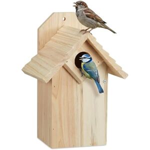 Relaxdays nesting box for tits and sparrows, untreated wood, cleaning flap, hanging birdhouse, 25 x 15.5 x 15 cm, natura Relaxdays nesting box for tits and sparrows, untreated wood, cleaning flap, hanging birdhouse, 25 x 15.5 x 15 cm, natura