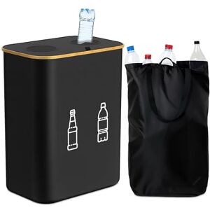 Relaxdays Bottle Recycling Bin 160L with 2 Bags, Glass & Plastic Collector, 75x57x37 cm, Black Relaxdays Bottle Recycling Bin 160L with 2 Bags, Glass & Plastic Collector, 75x57x37 cm, Black