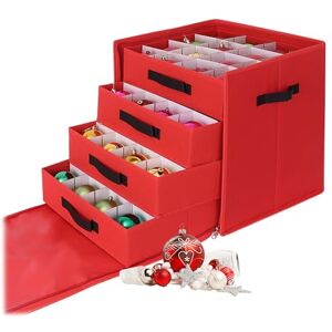 Relaxdays Christmas Storage Box, 64 Baubles, HxWxD: 40 x 36.5 x 36.5 cm, Polyester, Cardboard, red, Fleece Relaxdays Christmas Storage Box, 64 Baubles, HxWxD: 40 x 36.5 x 36.5 cm, Polyester, Cardboard, red, Fleece