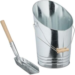 Relaxdays Coal Bucket with Shovel, 10 L, Scuttle, Bin for Charcoal, Pellets & Briquettes, Fireplace Accessories, Silver, Wood, Iron Relaxdays Coal Bucket with Shovel, 10 L, Scuttle, Bin for Charcoal, Pellets & Briquettes, Fireplace Accessories, Silver, Wood, Iron