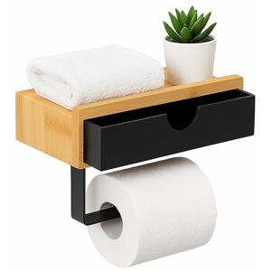 Relaxdays Toilet Paper Holder with Shelf for Phone and Keys, Bamboo & Metal, 18.5x10x13 cm, Black/Natural Relaxdays Toilet Paper Holder with Shelf for Phone and Keys, Bamboo & Metal, 18.5x10x13 cm, Black/Natural