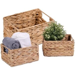 Relaxdays set, 3 pieces, water hyacinth, 2 sizes, bathroom & decor, woven storage baskets, natural, Plant fibre, 20 x 37 x 28 cm Relaxdays set, 3 pieces, water hyacinth, 2 sizes, bathroom & decor, woven storage baskets, natural, Plant fibre, 20 x 37 x 28 cm