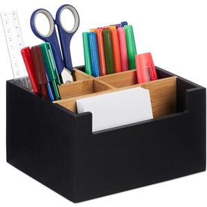 Relaxdays Desk Organiser, Bamboo, 5 Compartments, for Office Supplies & Cosmetics, Pen Holder, 9.5 x 18 x 15 cm, Black Relaxdays Desk Organiser, Bamboo, 5 Compartments, for Office Supplies & Cosmetics, Pen Holder, 9.5 x 18 x 15 cm, Black