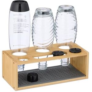 Relaxdays Drying Rack for 3 Bottles, Compatable with Sodastream, Bamboo, Silicone Mat, 11 x 31 x 14.5 cm, Natural/Grey Relaxdays Drying Rack for 3 Bottles, Compatable with Sodastream, Bamboo, Silicone Mat, 11 x 31 x 14.5 cm, Natural/Grey