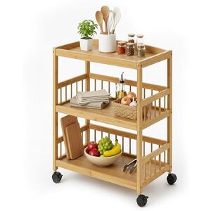 Relaxdays bamboo kitchen trolley, 3 shelves for spices and supplies, HxWxD: 80 x 53 x 30 cm, slim design, natural Relaxdays bamboo kitchen trolley, 3 shelves for spices and supplies, HxWxD: 80 x 53 x 30 cm, slim design, natural