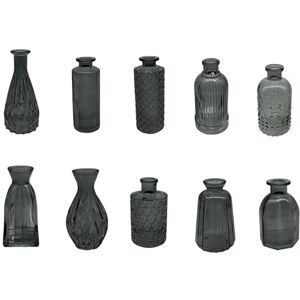 Relaxdays vases, set of 10, textured, vintage style, glass, H: 10–14.7 cm, small decorative vases for table decor, grey Relaxdays vases, set of 10, textured, vintage style, glass, H: 10–14.7 cm, small decorative vases for table decor, grey