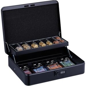 Relaxdays Cash, 3-Digit Combination, Coin Insert, Iron Money Box, HxWxD: 8.5 x 30.5 x 25 cm, Black, Plastic, Steel Relaxdays Cash, 3-Digit Combination, Coin Insert, Iron Money Box, HxWxD: 8.5 x 30.5 x 25 cm, Black, Plastic, Steel