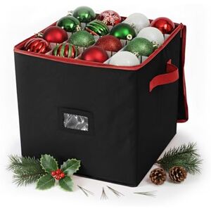 Relaxdays Christmas bauble storage box, 64 baubles, HxWxD: 33 x 33 x 33 cm, polyester, cardboard, bauble box, black/red Relaxdays Christmas bauble storage box, 64 baubles, HxWxD: 33 x 33 x 33 cm, polyester, cardboard, bauble box, black/red