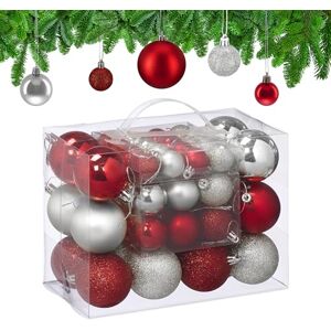 Relaxdays Christmas Baubles, Set of 50, Tree Ornaments, ∅ 3, 4 & 6 cm, Decorations, Glittery, Matte & Shiny, Silver/Red Relaxdays Christmas Baubles, Set of 50, Tree Ornaments, ∅ 3, 4 & 6 cm, Decorations, Glittery, Matte & Shiny, Silver/Red