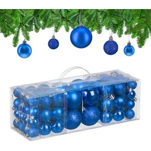 Relaxdays Christmas Baubles, Set of 76, Tree Ornaments, Holiday Decorations, Plastic, Glittery, Matte & Shiny, Blue, 3 Sizes Relaxdays Christmas Baubles, Set of 76, Tree Ornaments, Holiday Decorations, Plastic, Glittery, Matte & Shiny, Blue, 3 Sizes