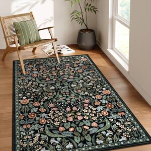 Moynesa Floral Area Rugs 4x6, Boho Washable Living Room Rugs, Non Slip Soft Rugs for Bedroom, Botanical Ultra Thin Entryway Throw Carpet for Kitchen Dorm Bathroom, Black Moynesa Floral Area Rugs 4x6, Boho Washable Living Room Rugs, Non Slip Soft Rugs for Bedroom, Botanical Ultra Thin Entryway Throw Carpet for Kitchen Dorm Bathroom, Black
