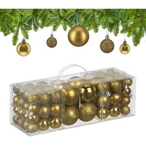 Relaxdays Christmas Baubles, Set of 76, Tree Ornaments, Holiday Decorations, Plastic, Glittery, Matte & Shiny, Gold, 3 Sizes Relaxdays Christmas Baubles, Set of 76, Tree Ornaments, Holiday Decorations, Plastic, Glittery, Matte & Shiny, Gold, 3 Sizes