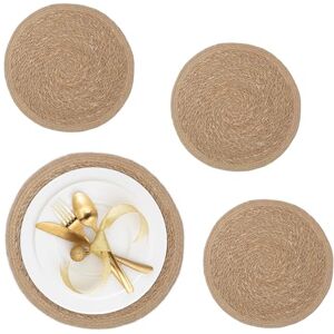 Relaxdays Place Mat Set, 4x Coaster, Tableware, Decor Table Protector, Round, Ø 37 cm, Water Hyacinth Material, Natural, Plant fibre Relaxdays Place Mat Set, 4x Coaster, Tableware, Decor Table Protector, Round, Ø 37 cm, Water Hyacinth Material, Natural, Plant fibre